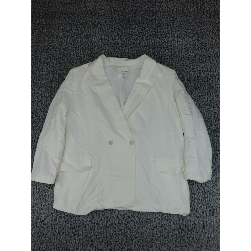 H&M Blazer Women XL White Linen Blend Double Breasted Relaxed Fit Jacket
